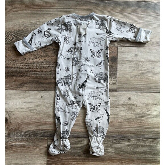 ME O MY Earth Baby Animal Print Footie Pajamas White Black Organic Cotton - Picture 2 of 4